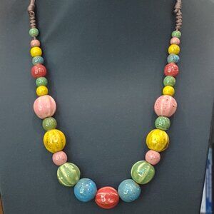 Bohemian Style Adjustable Natural Glass & Ceramic Bead Necklace